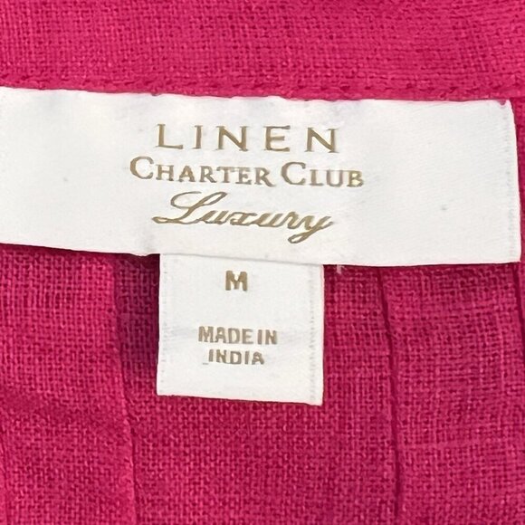 Charter Club Women's Linen Pleated Tunic Top Size Medium Embellished Pink Tutu - Picture 6 of 8